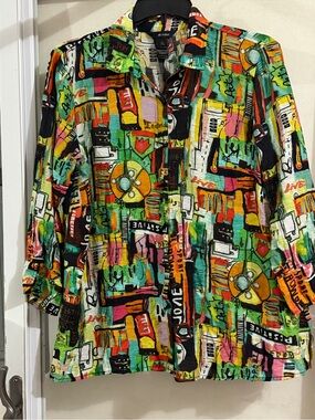 Ali Miles Multicolor Abstract Casual Button-Down Shirt